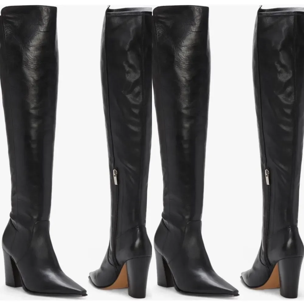 NWT VINCE CAMUTO DEMERRI OVER THE KNEE BLACK BOOTS SEXY LEATHER POINTED … - Picture 2 of 12